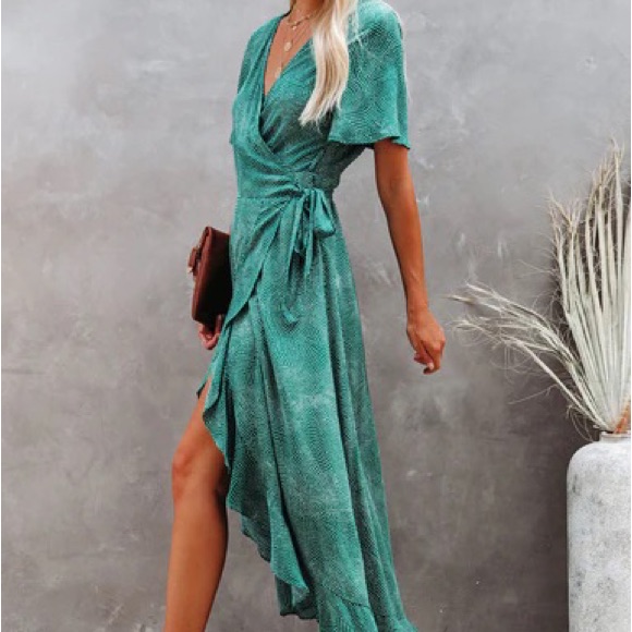 Vici Green With Envy High Low Wrap Maxi Dress